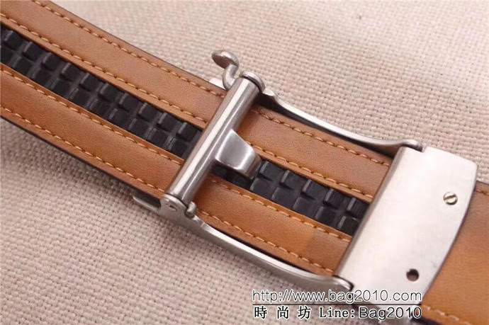 Zegna 傑尼亞 雙面原版進口牛皮壓鴕鳥腳紋 316精鋼Z字母鋼自動扣 男士皮帶  xfp1225